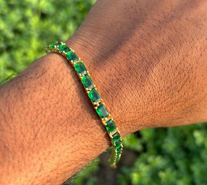 Baguette Emerald Tennis Bracelet/ 14K Gold plated Emerald Bracelet/ Genuine Emerald Bracelet / Stackable Bracelet For Women gift for her