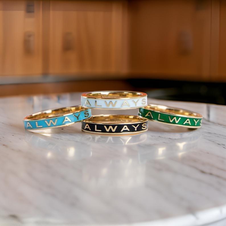 Always Ring in 925 Sterling Silver, Always Enamel Ring, Enamel Band Ring, Promise Ring, Proposal Ring, Personalized Ring, Stacking Band Ring