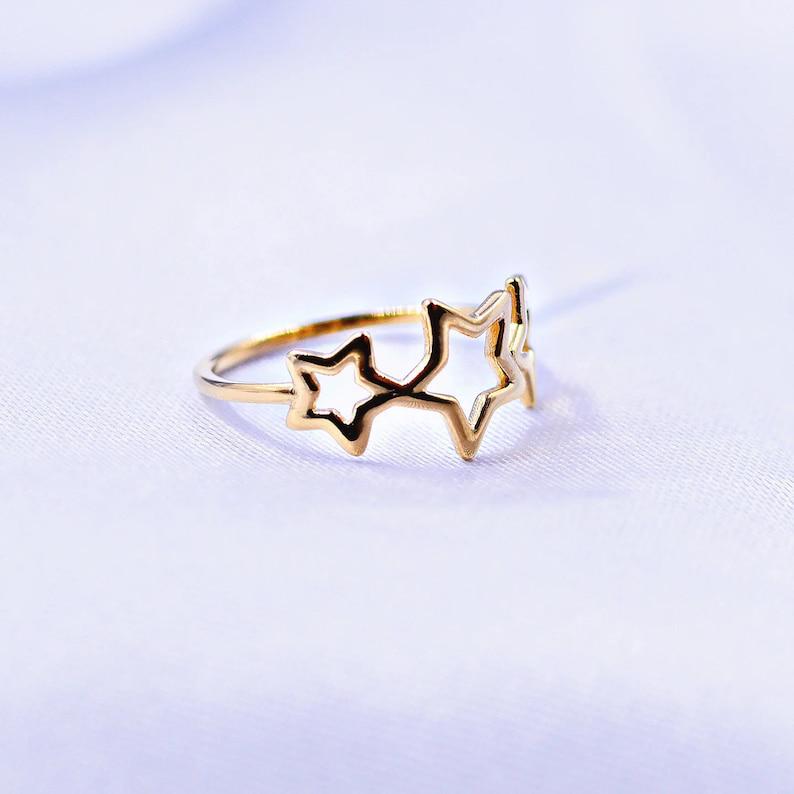 Trendy star ring, Three Stars Ring, Midi star ring, Minimalist Jewelry, Celestial Ring, Adjustable ring, Delicate ring, Christmas Ring