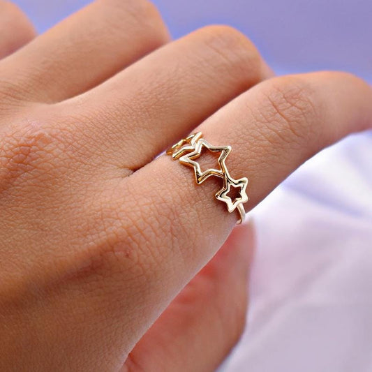 Trendy star ring, Three Stars Ring, Midi star ring, Minimalist Jewelry, Celestial Ring, Adjustable ring, Delicate ring, Christmas Ring