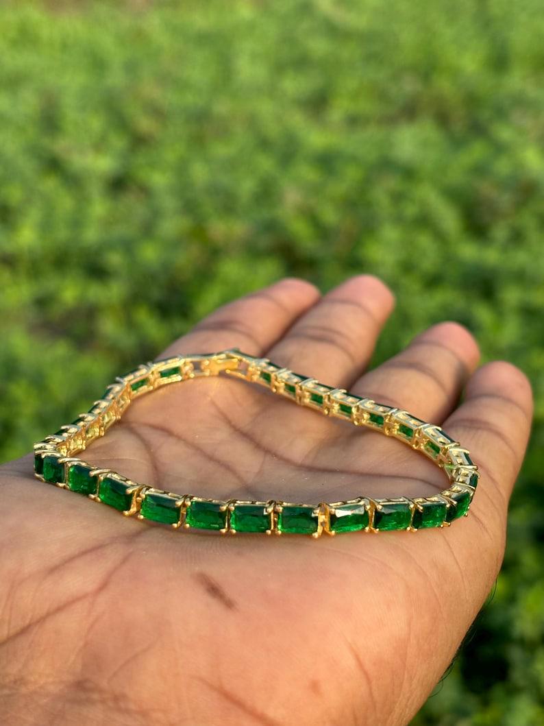 Baguette Emerald Tennis Bracelet/ 14K Gold plated Emerald Bracelet/ Genuine Emerald Bracelet / Stackable Bracelet For Women gift for her