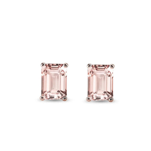 Emerald Cut Morganite Stud Earrings: 925 Sterling Silver, 10k/14k Gold