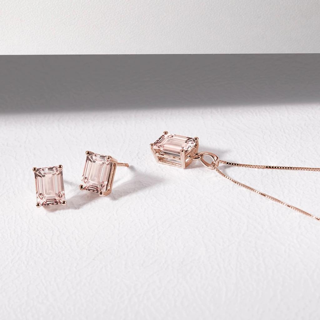 Emerald Cut Morganite Stud Earrings: 925 Sterling Silver, 10k/14k Gold