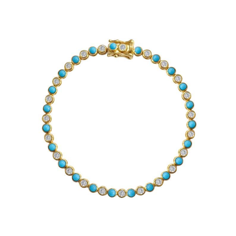 Turquoise With Diamond Tennis Bracelet, Gold Turquoise Tennis Bracelet, Art Deco valentineTurquoise bracelet, Turquoise and Diamond Bracelet