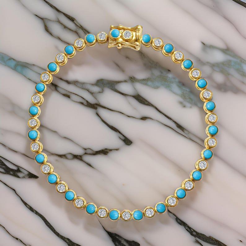 Turquoise With Diamond Tennis Bracelet, Gold Turquoise Tennis Bracelet, Art Deco valentineTurquoise bracelet, Turquoise and Diamond Bracelet