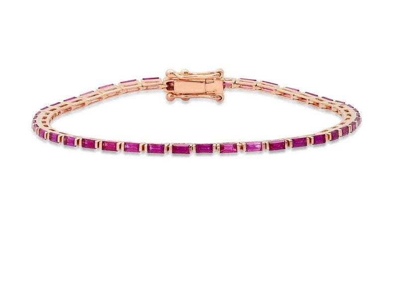 Dainty Ruby Tennis Bracelet - May Birthstone Gift for Her | Baguette Ruby Bracelet