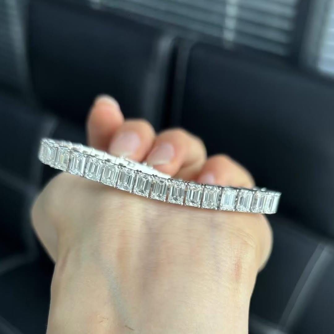 Emerald Cut moissanite Tennis Bracelet Diamond Women Men Emerald Cut 18K Plated 925 Sterling Silver Wedding Jewelry Passes Diamond Tester