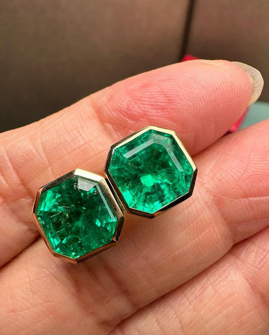 Square Emerald Stud Earring, Emerald Solitaire Stud Push Back Earrings, Anniversary Gift, Gift For Her, Dainty Emerald Stud Earring
