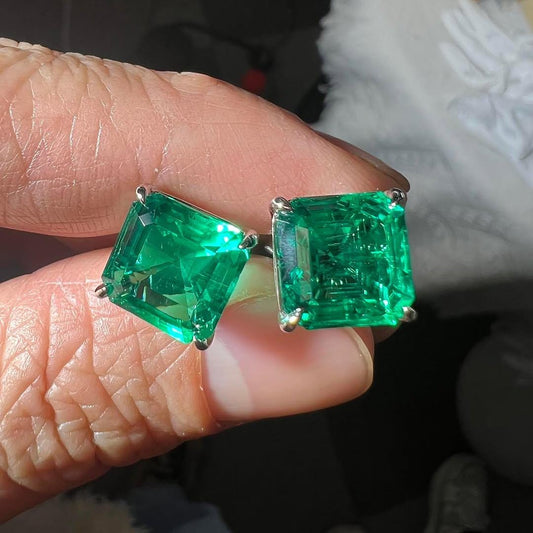 Genuine Square Emerald Earrings, Emerald Earrings, Emerald Stud Earrings, Bridesmaid Gift, May Birthstone, Emerald Studs, Anniversary Gift