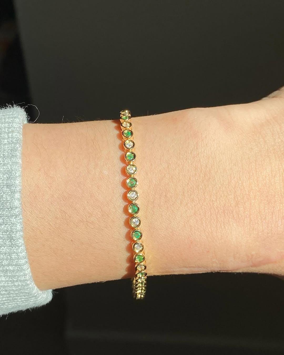 Emerald And Diamond Tennis Bracelet 2mm Round Cut Emerald Gemstone Bracelet,  Emerald Sapphire Tennis Bracelet, Prong Set Tennis Bracelet