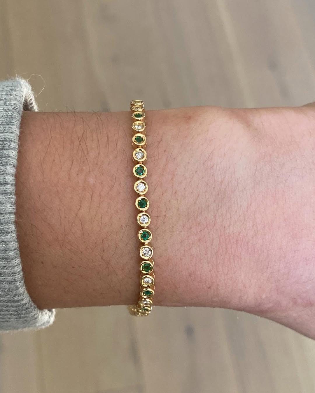 Emerald And Diamond Tennis Bracelet 2mm Round Cut Emerald Gemstone Bracelet,  Emerald Sapphire Tennis Bracelet, Prong Set Tennis Bracelet