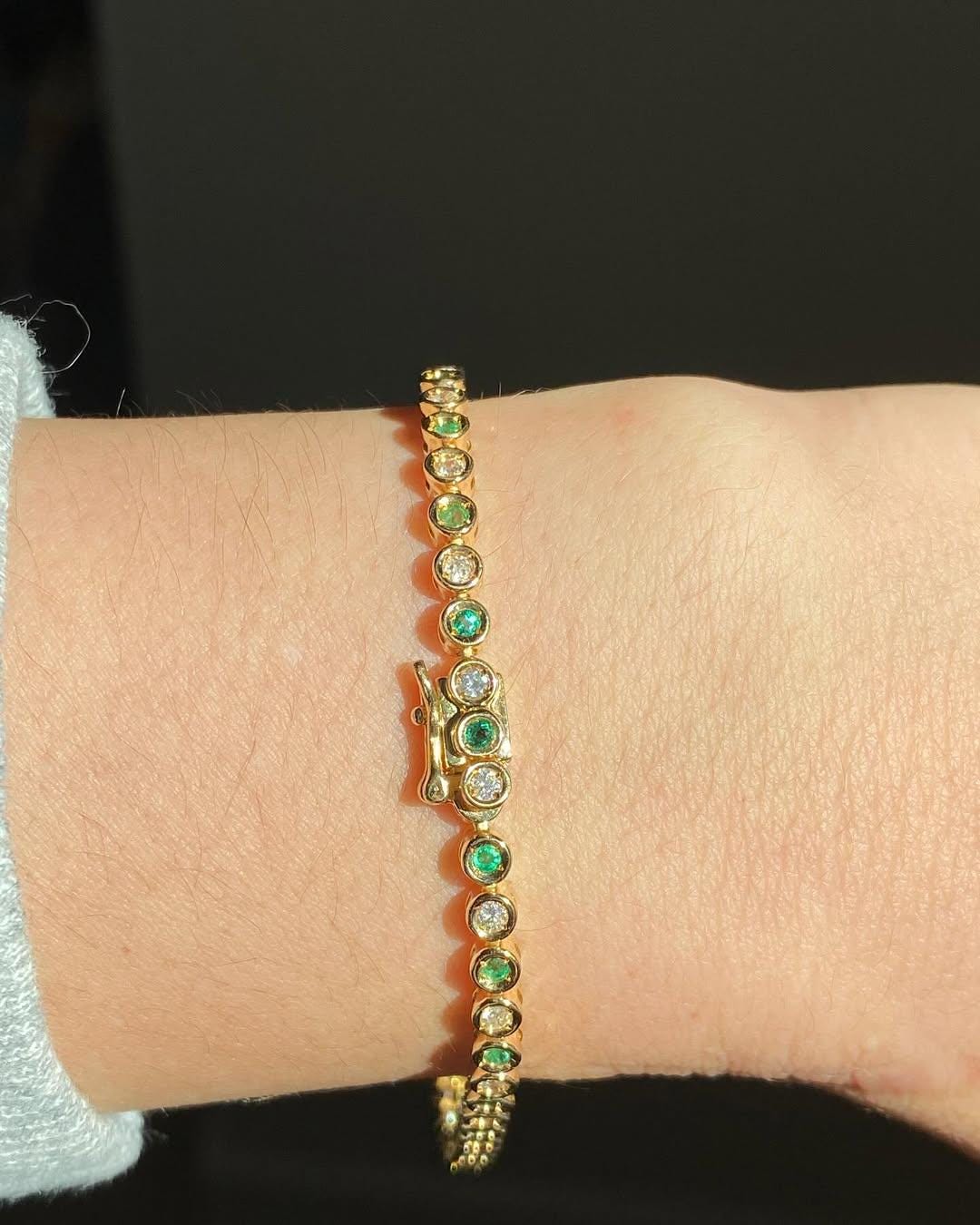 Emerald And Diamond Tennis Bracelet 2mm Round Cut Emerald Gemstone Bracelet,  Emerald Sapphire Tennis Bracelet, Prong Set Tennis Bracelet