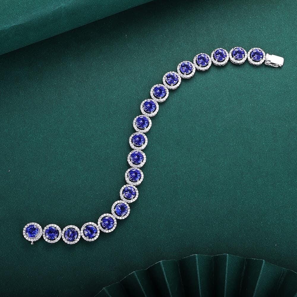Blue Sapphire And Diamond Tennis Bracelet, Blue Sapphire Dainty Bracelet, 5mm Sapphire Tennis Bracelet, Sapphire Bracelet For Women Gift