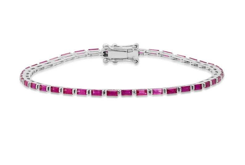 Dainty Ruby Tennis Bracelet - May Birthstone Gift for Her | Baguette Ruby Bracelet