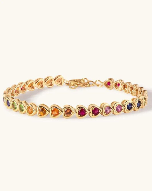 Multi Sapphire Heart Tennis Bracelet,14K Gold Plated Bracelet,heart Sapphire Tennis Bracelet, Sapphire Layering Bracelet For Women Gift
