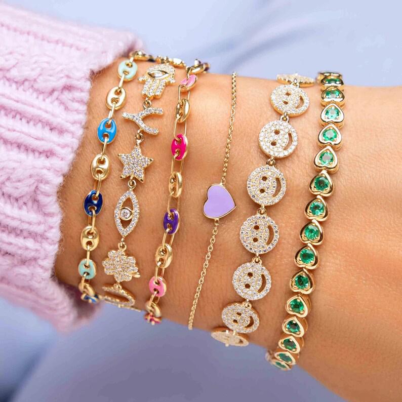 Multi Sapphire Heart Tennis Bracelet,14K Gold Plated Bracelet,heart Sapphire Tennis Bracelet, Sapphire Layering Bracelet For Women Gift