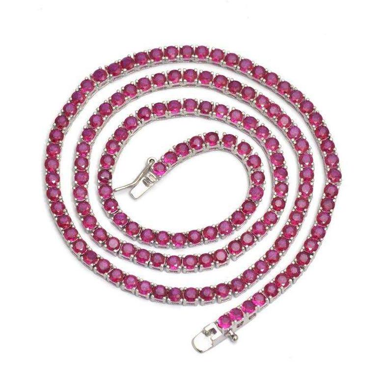 Ruby Tennis Necklace, 3mm Ruby Tennis Necklace,  Necklace For Mom, Grandma Gift, Initial Necklace, pregnancy gift, gift for her