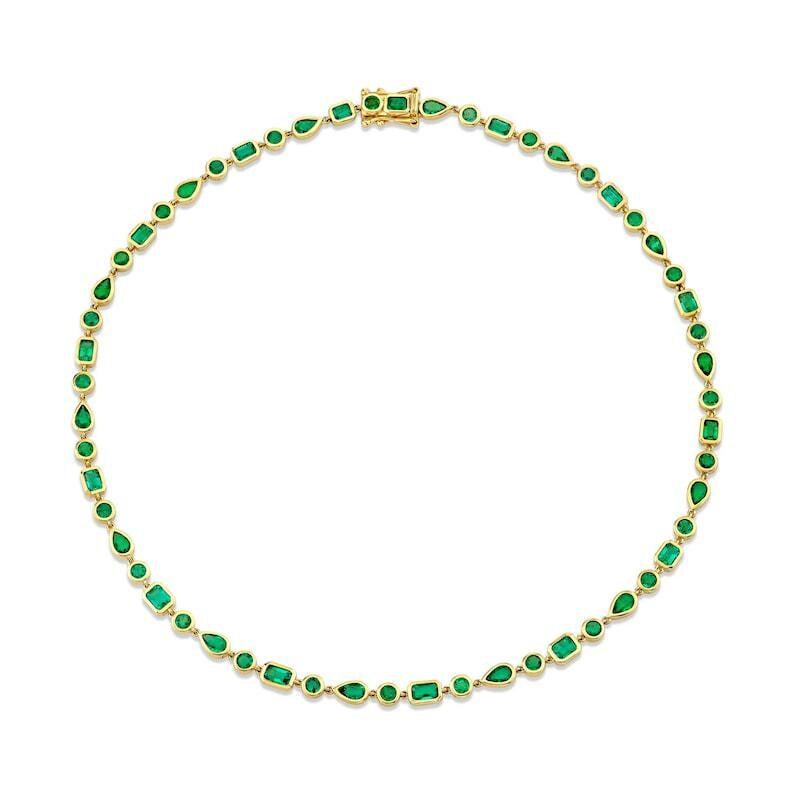 Emerald Tennis Necklace, Bezel Setting Emerald Necklace,  Necklace For Mom, Grandma Gift, Initial Necklace, pregnancy gift, gift for her