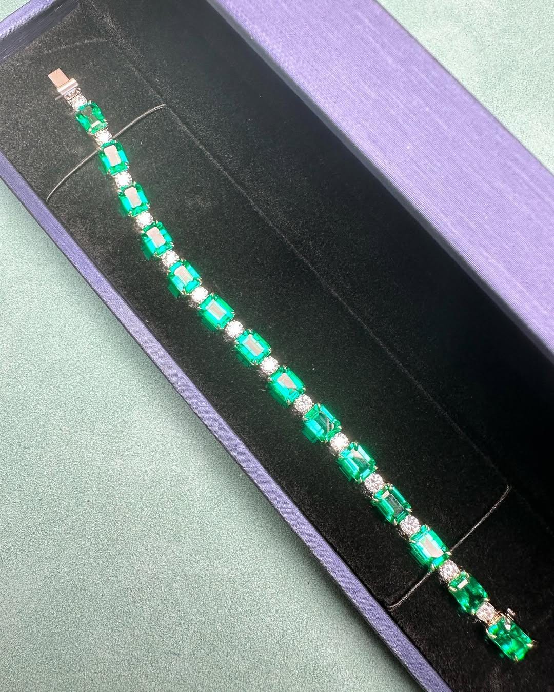 Tennis Bracelet 6x4mm Octagon Cut Emerald Gemstone Bracelet, 14k Yellow Gold Emerald Sapphire Tennis Bracelet, Prong Set Tennis Bracelet