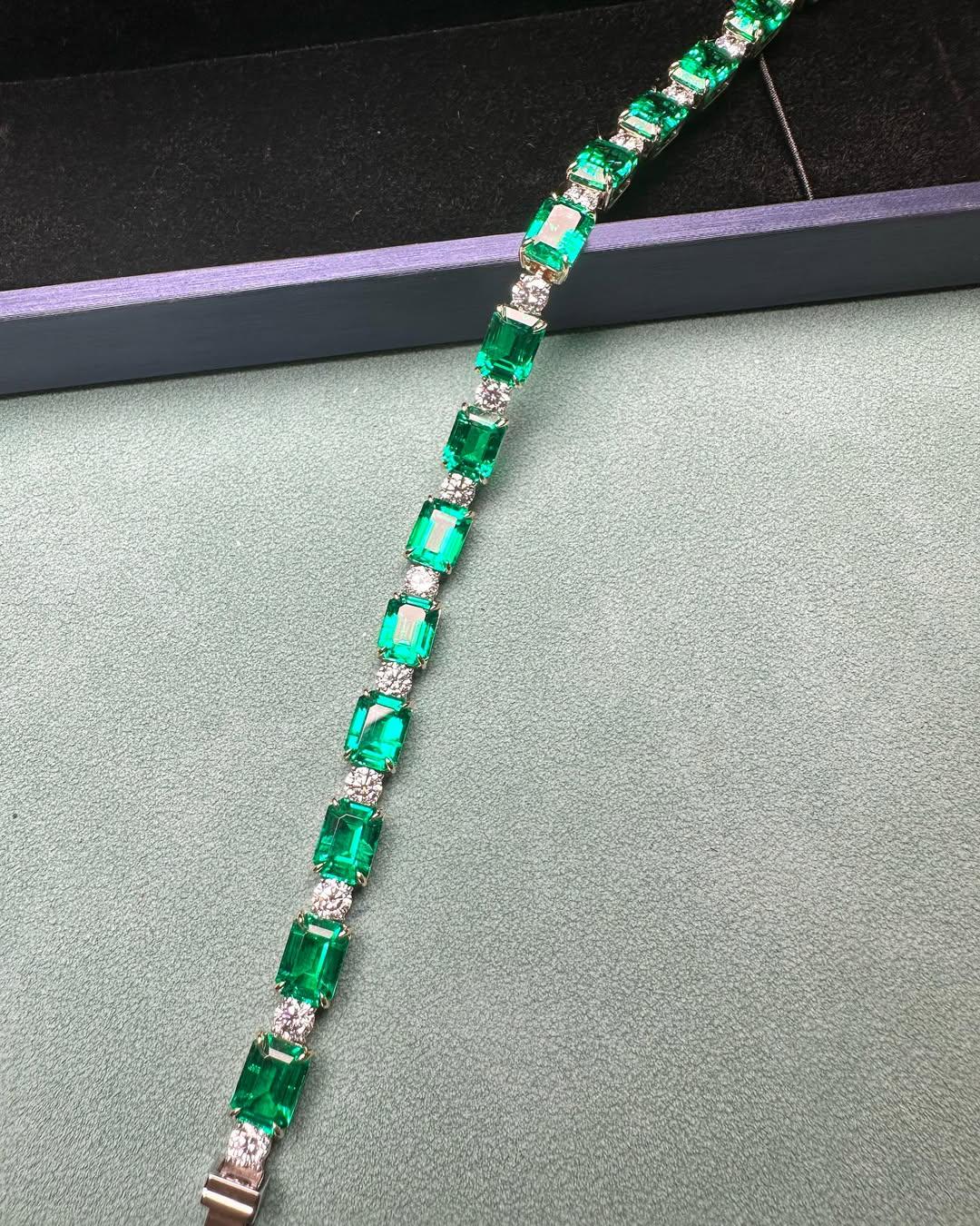 Tennis Bracelet 6x4mm Octagon Cut Emerald Gemstone Bracelet, 14k Yellow Gold Emerald Sapphire Tennis Bracelet, Prong Set Tennis Bracelet