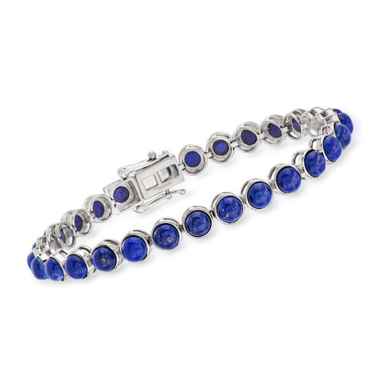 Handmade Lapis Lazuli Tennis Bracelet: Sterling Silver Gemstone Jewelry