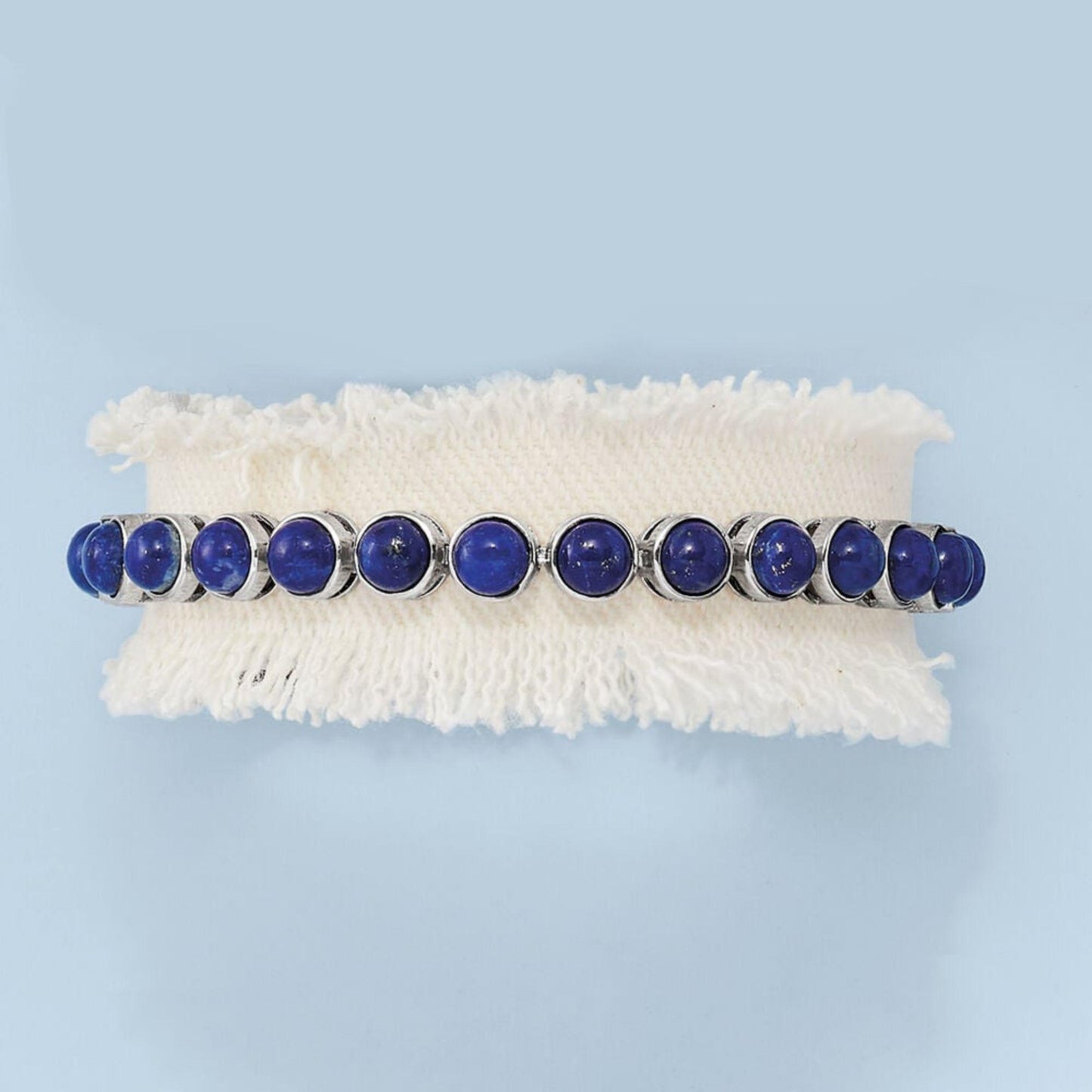 Handmade Lapis Lazuli Tennis Bracelet: Sterling Silver Gemstone Jewelry