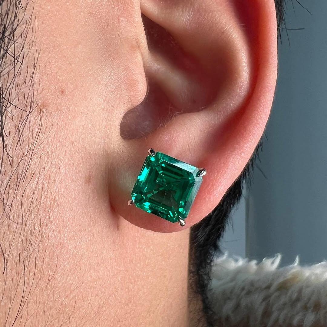Genuine Square Emerald Earrings, Emerald Earrings, Emerald Stud Earrings, Bridesmaid Gift, May Birthstone, Emerald Studs, Anniversary Gift