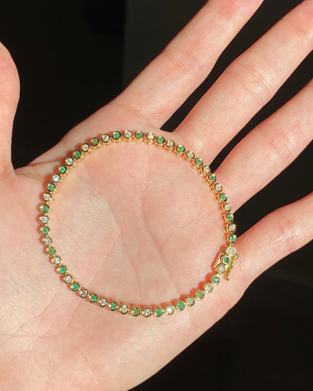Emerald And Diamond Tennis Bracelet 2mm Round Cut Emerald Gemstone Bracelet,  Emerald Sapphire Tennis Bracelet, Prong Set Tennis Bracelet