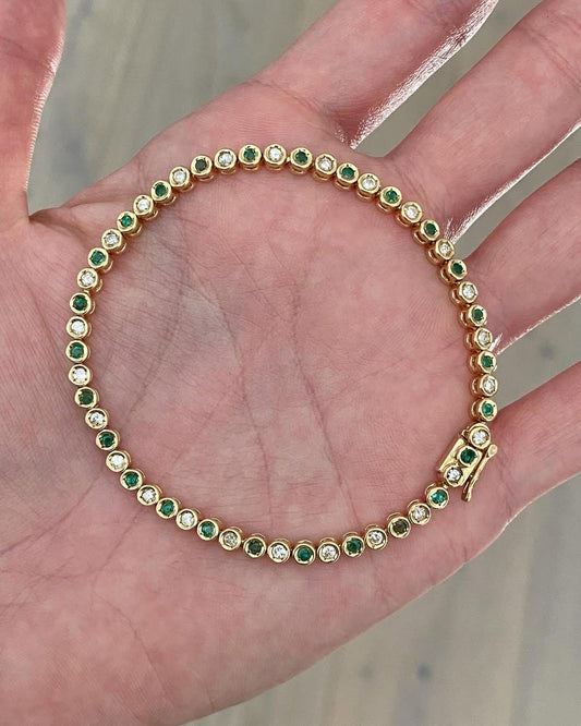 Emerald And Diamond Tennis Bracelet 2mm Round Cut Emerald Gemstone Bracelet,  Emerald Sapphire Tennis Bracelet, Prong Set Tennis Bracelet