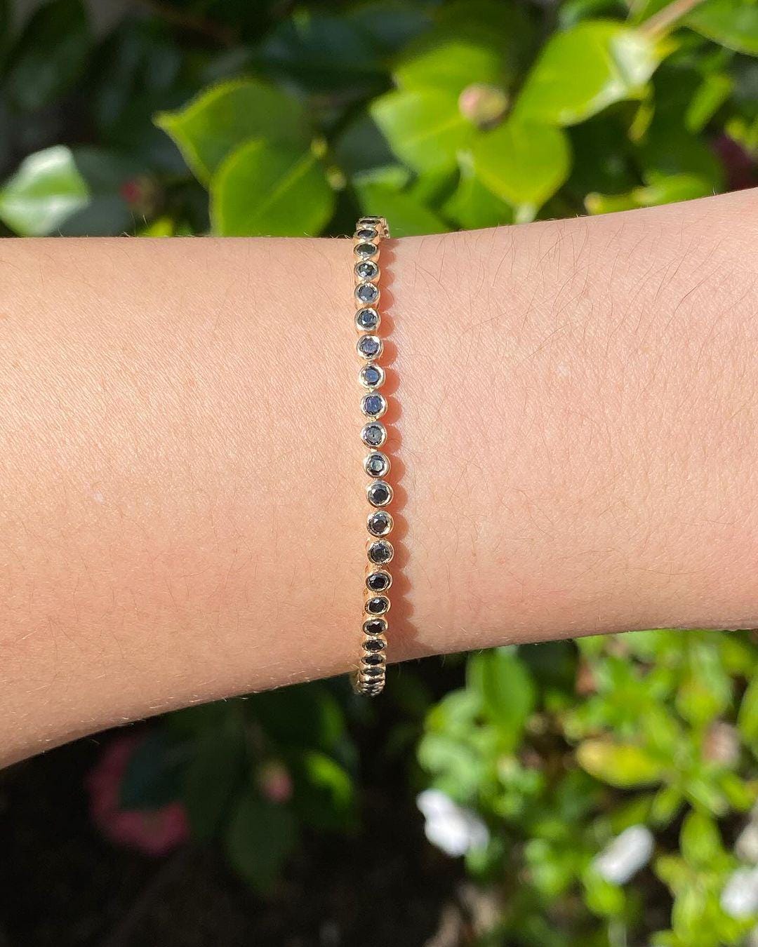 Black Onyx Tennis Bracelet, 3mm Round Cut Gemstone Bezal Bracelet, Black Diamond Tennis Bracelet, Silver Bracelets, Dainty Silver Bracelets