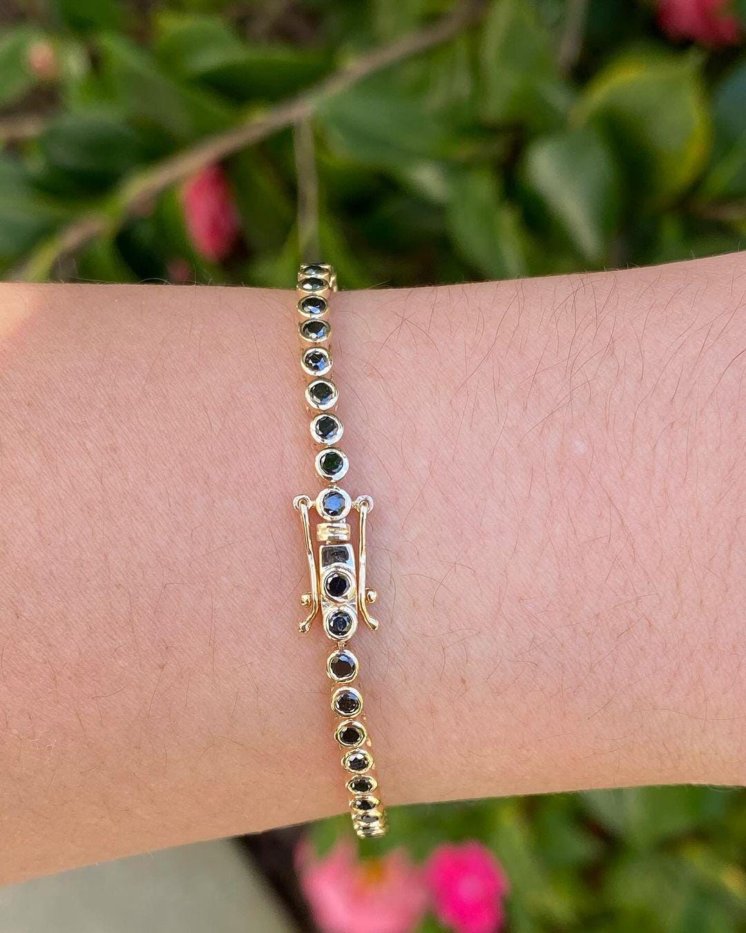 Black Onyx Tennis Bracelet, 3mm Round Cut Gemstone Bezal Bracelet, Black Diamond Tennis Bracelet, Silver Bracelets, Dainty Silver Bracelets