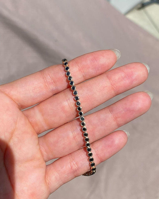 Black Onyx Tennis Bracelet, 3mm Round Cut Gemstone Bezal Bracelet, Black Diamond Tennis Bracelet, Silver Bracelets, Dainty Silver Bracelets