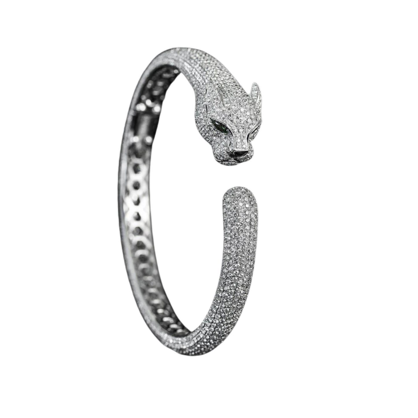 Sterling Silver Panther Bangle: Diamond Accent Animal Cuff Bracelet