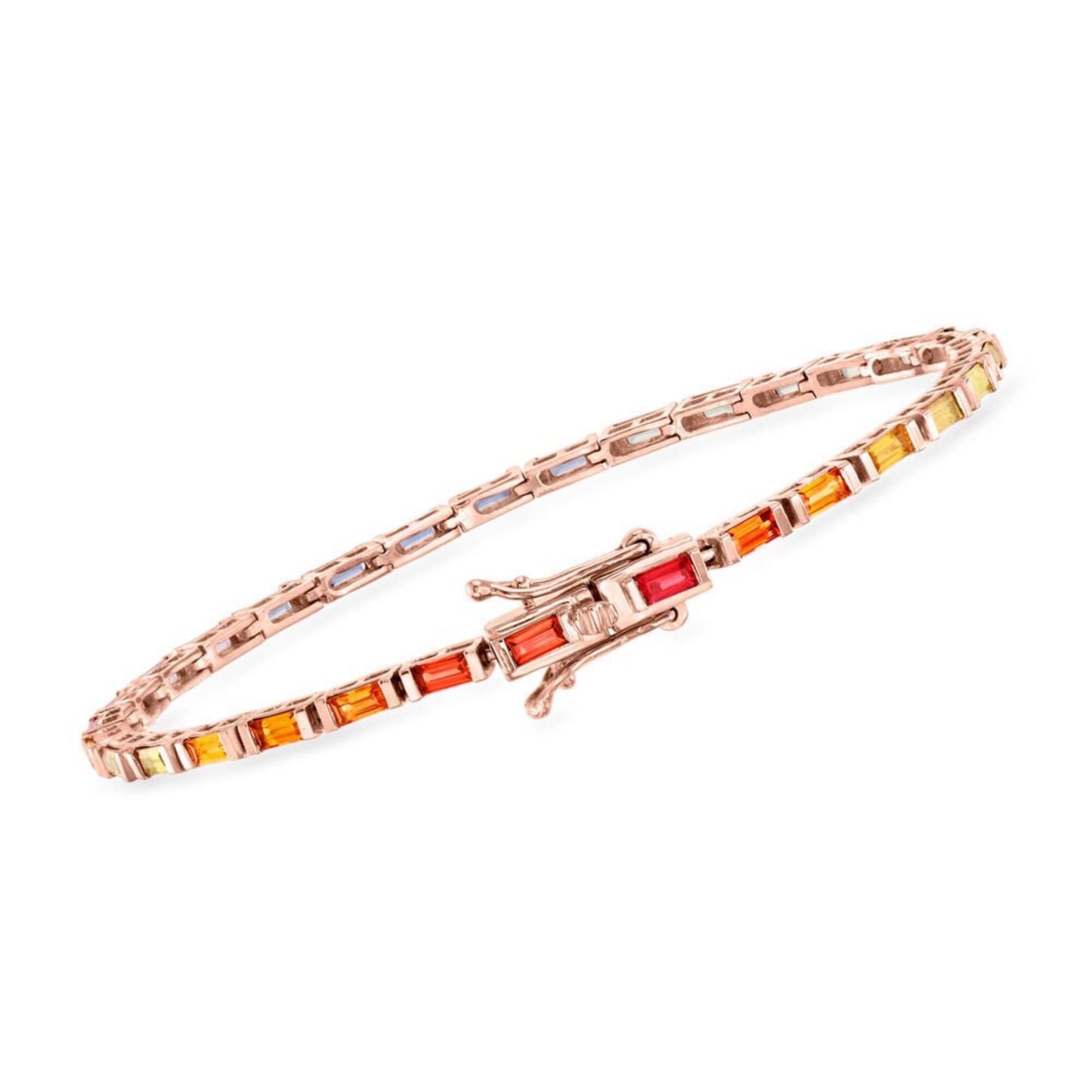 Baguette Sapphire Tennis Bracelet: 14K Gold Plated, Sterling Silver