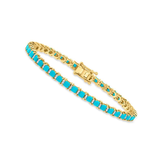 Sterling Silver Turquoise Tennis Bracelet: Art Deco Diamond Accent