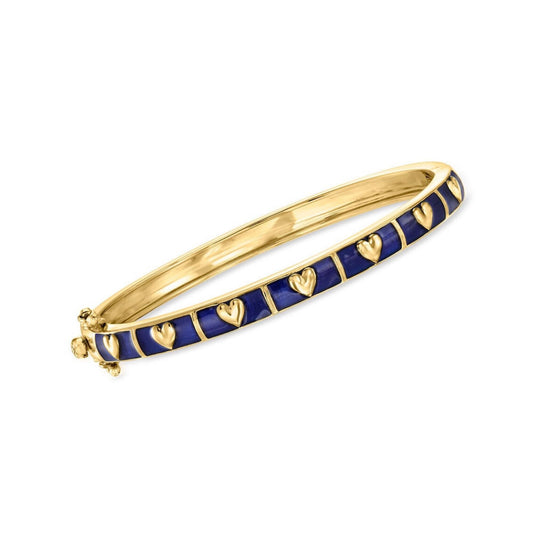 Gold Plated Heart Enamel Bangle: Sterling Silver Stackable Cuff