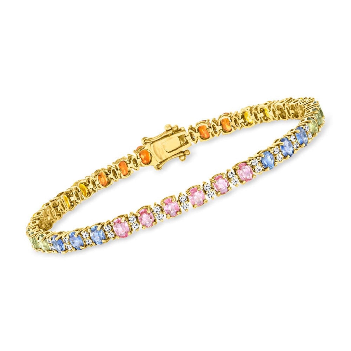 Rainbow Sapphire Tennis Bracelet: 14K Gold Plated Sterling Silver