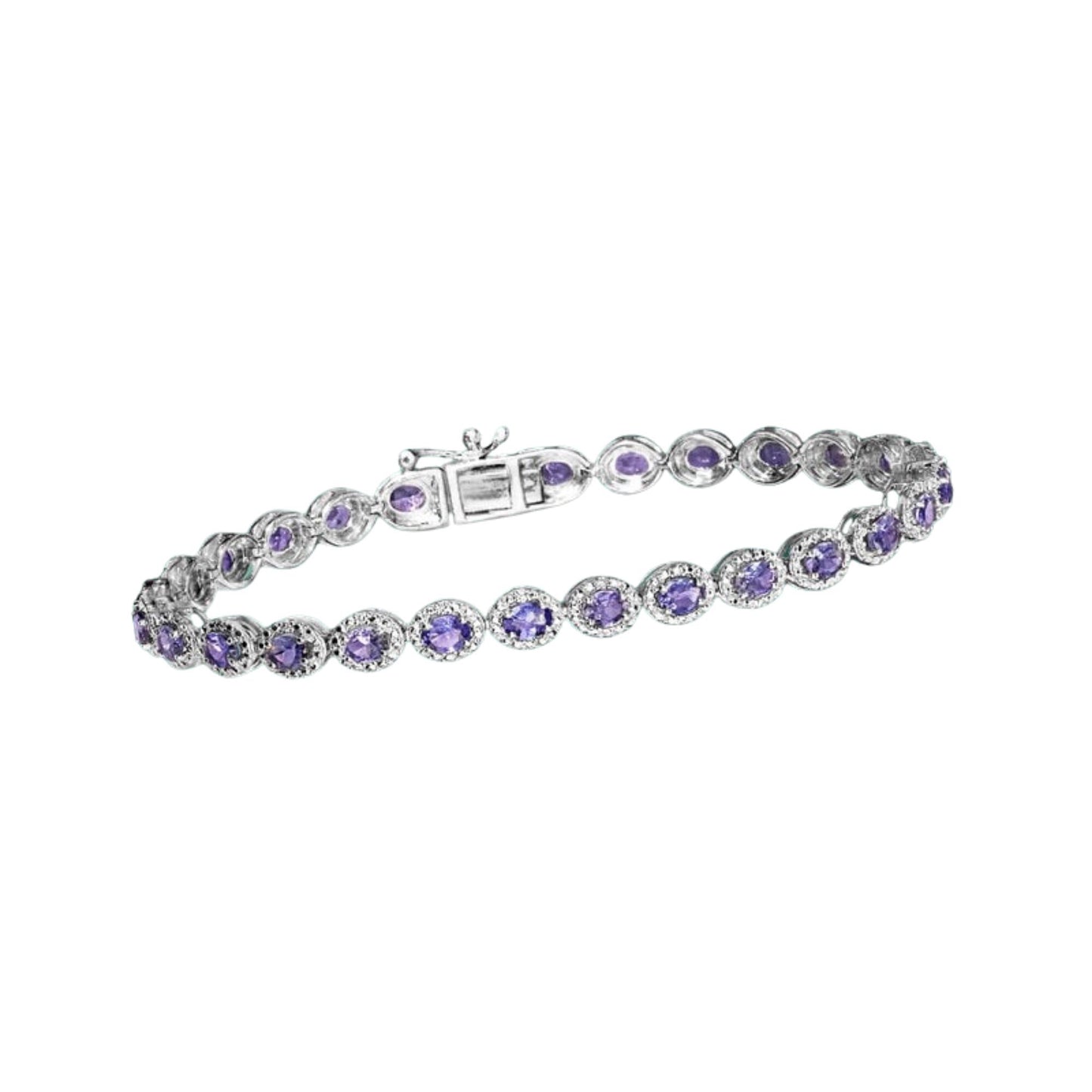 Tanzanite & Diamond Bracelet: Sterling Silver Gemstone Tennis Bracelet