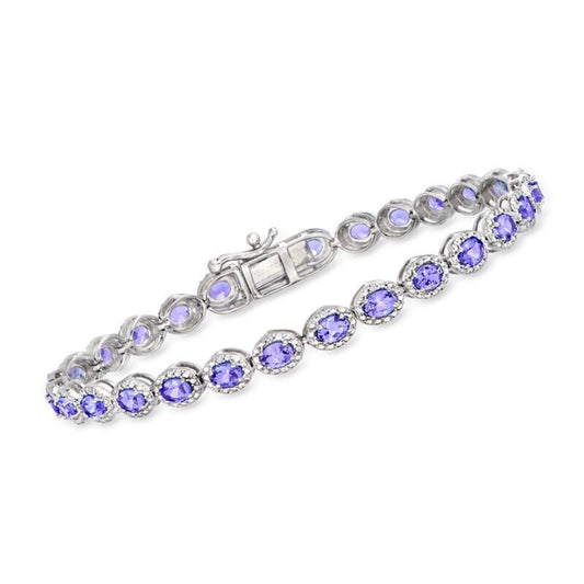 Tanzanite & Diamond Bracelet: Sterling Silver Gemstone Tennis Bracelet