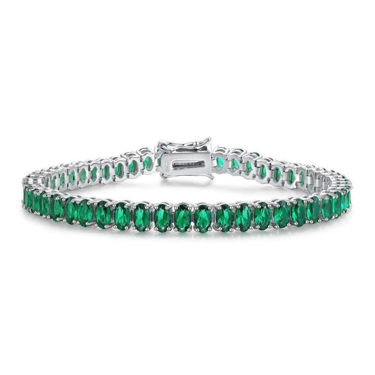 14k Gold Lab Emerald Tennis Bracelet - Sterling Silver Oval Shape