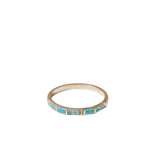 14K Gold Turquoise Baguette Ring: Half Eternity Stackable Band