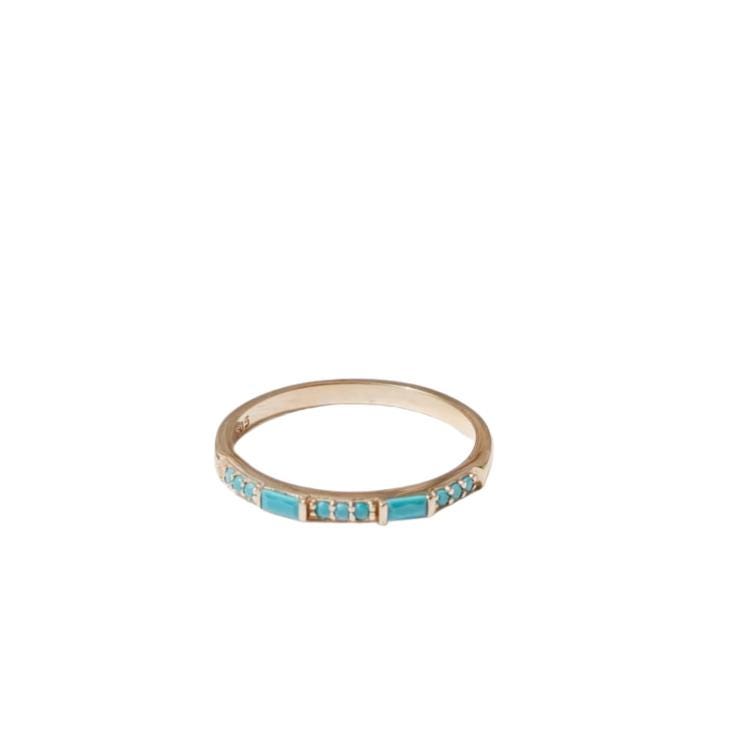 14K Gold Turquoise Baguette Ring: Half Eternity Stackable Band