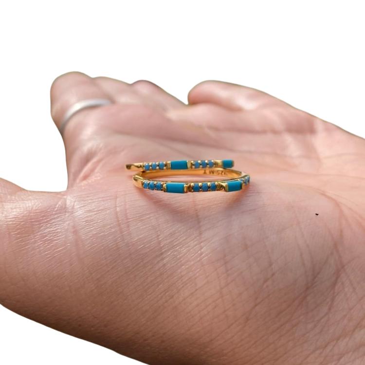 14K Gold Turquoise Baguette Ring: Half Eternity Stackable Band