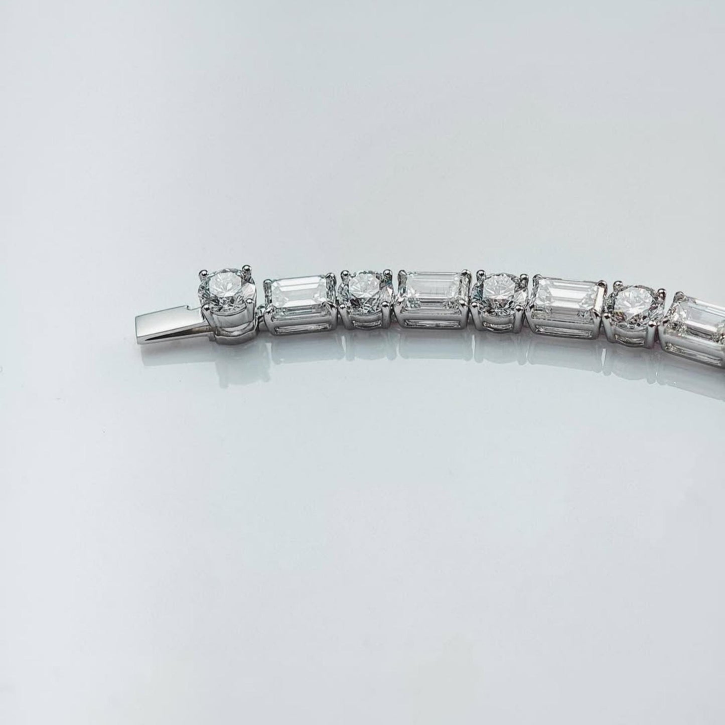 Emerald Cut Moissanite Tennis Bracelet: Sterling Silver Baguette Bridal Jewelry