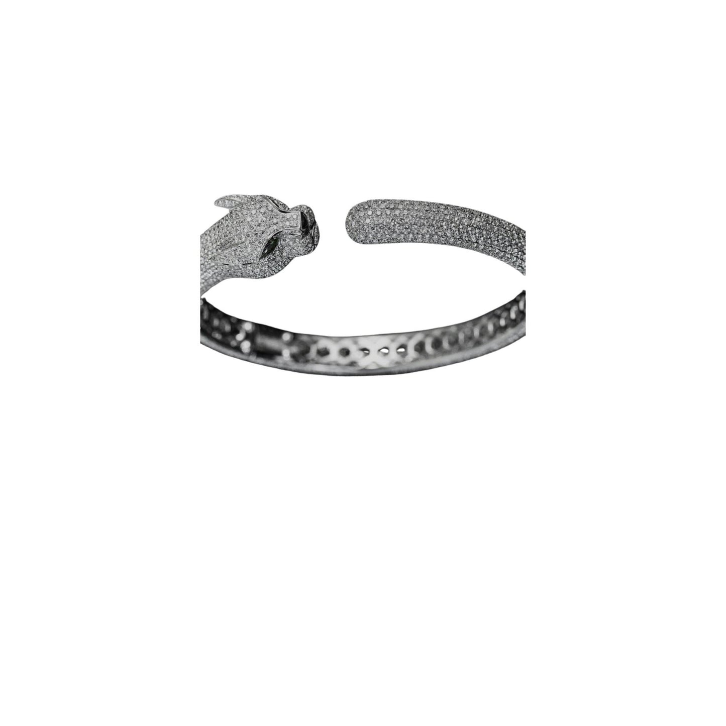 Sterling Silver Panther Bangle: Diamond Accent Animal Cuff Bracelet