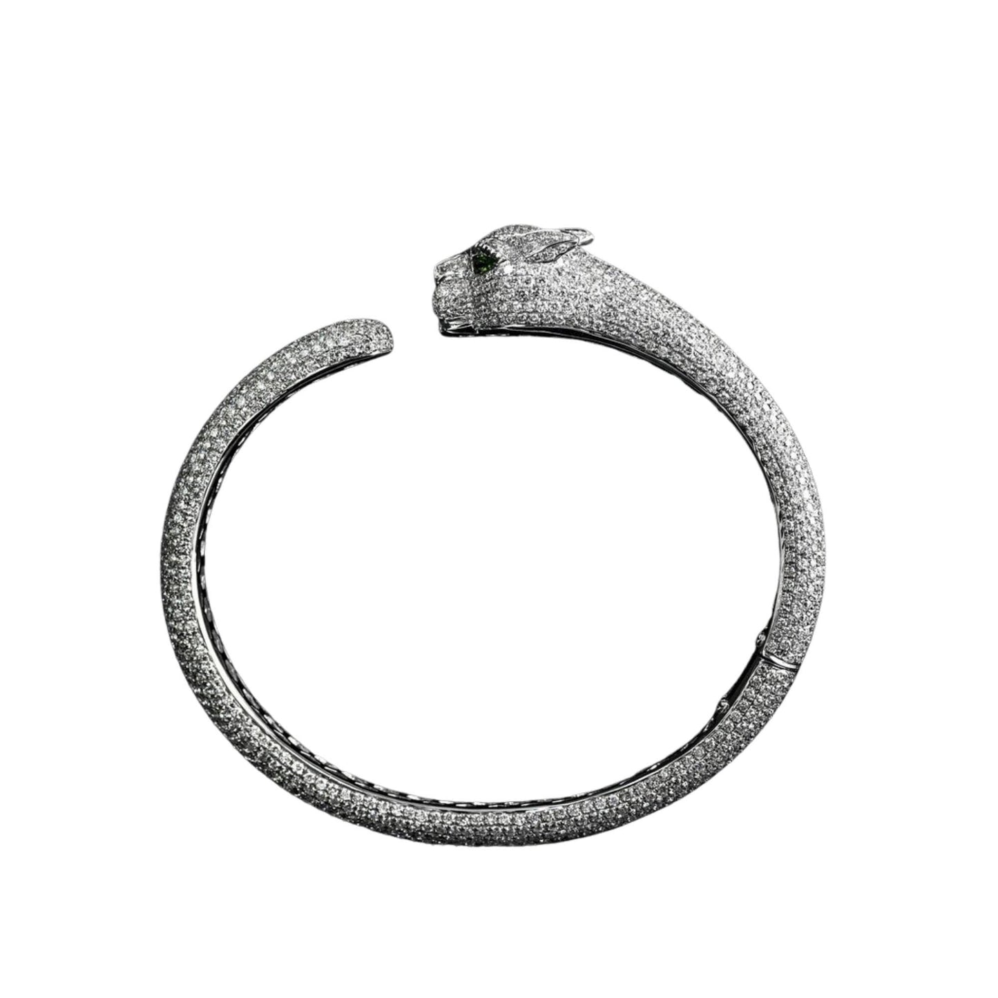 Sterling Silver Panther Bangle: Diamond Accent Animal Cuff Bracelet