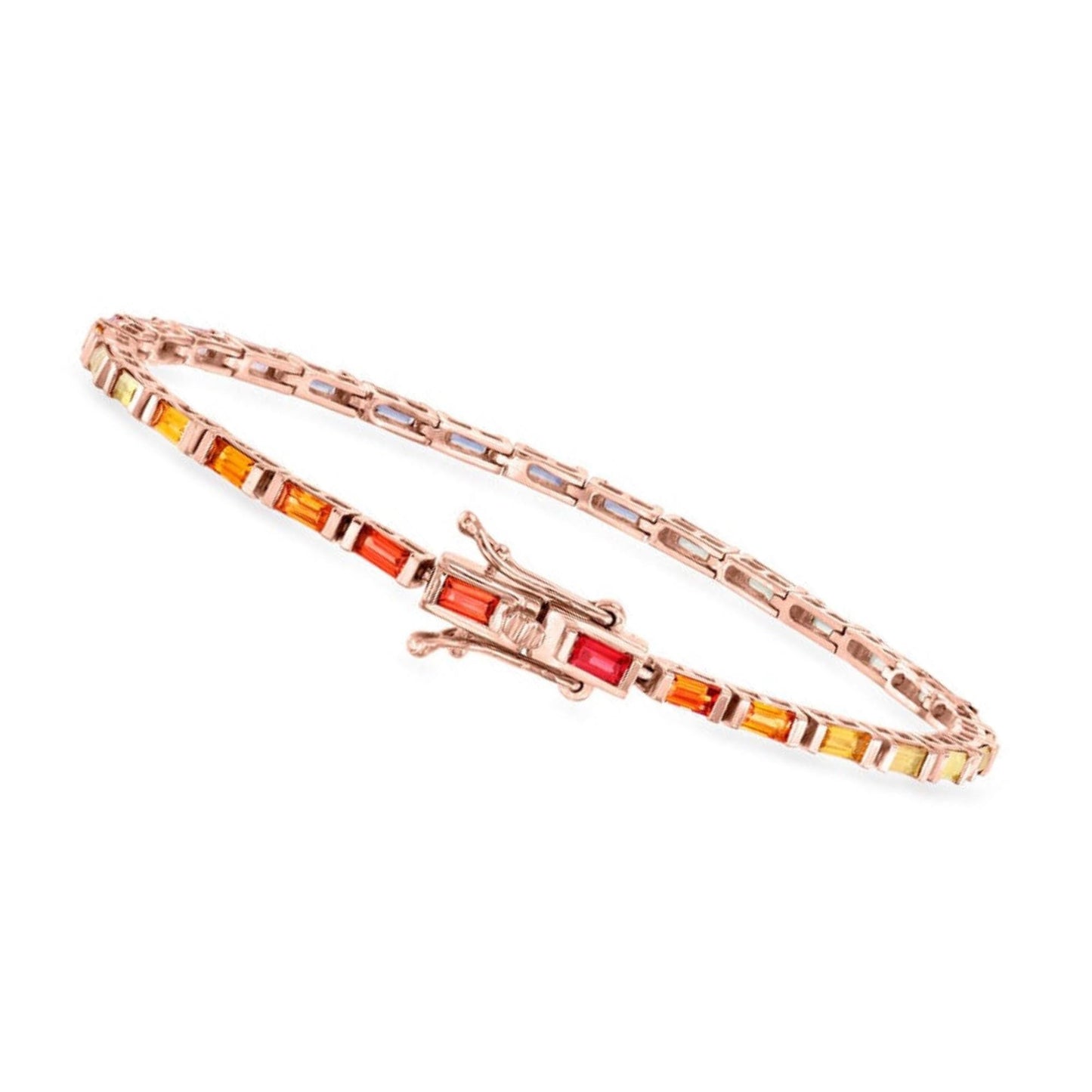 Baguette Sapphire Tennis Bracelet: 14K Gold Plated, Sterling Silver