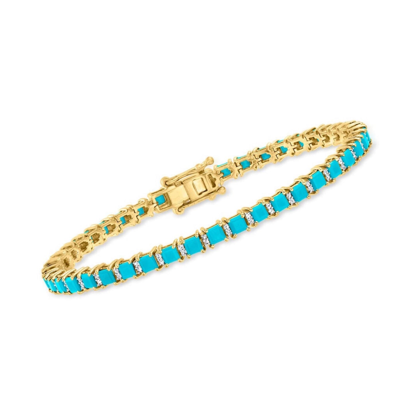 Sterling Silver Turquoise Tennis Bracelet: Art Deco Diamond Accent