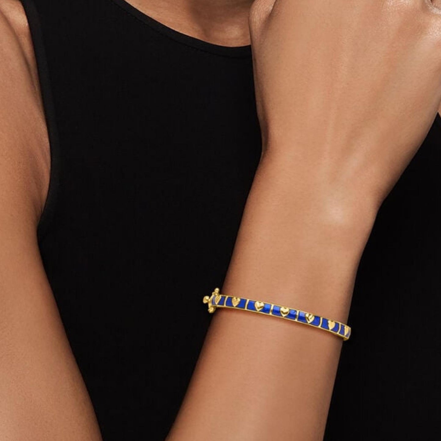 Gold Plated Heart Enamel Bangle: Sterling Silver Stackable Cuff