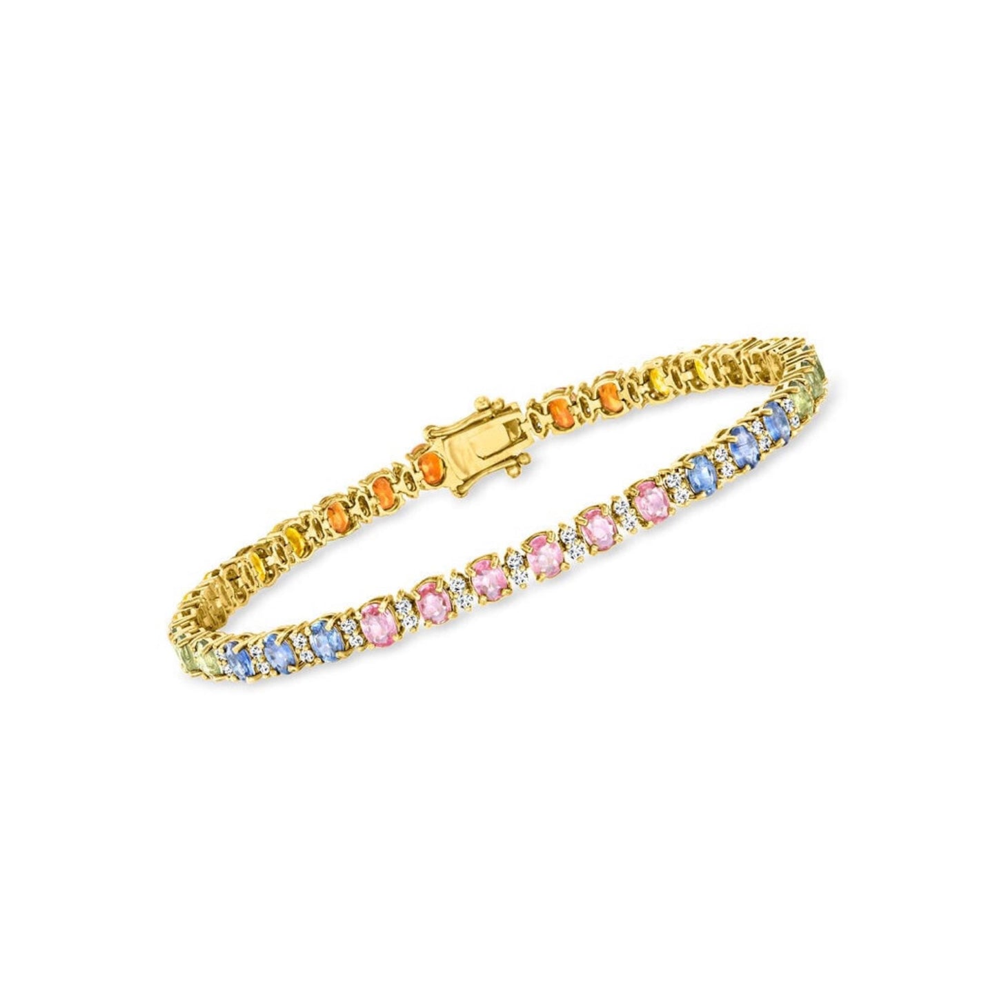 Rainbow Sapphire Tennis Bracelet: 14K Gold Plated Sterling Silver